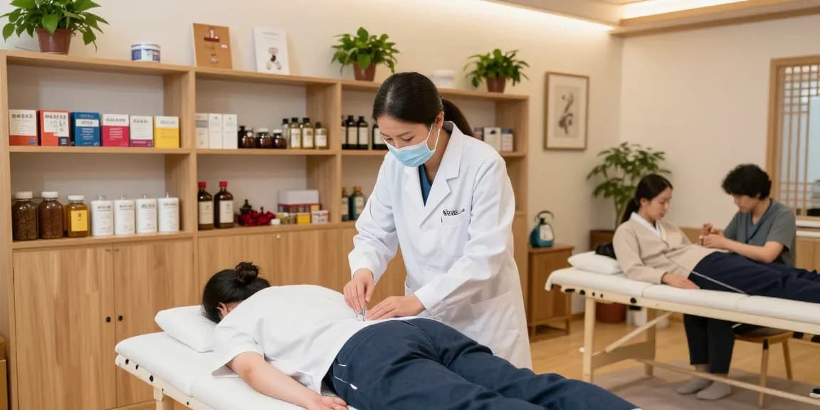 Engaging scene at 영통한의원 showcasing acupuncture treatment in a modern wellness clinic.