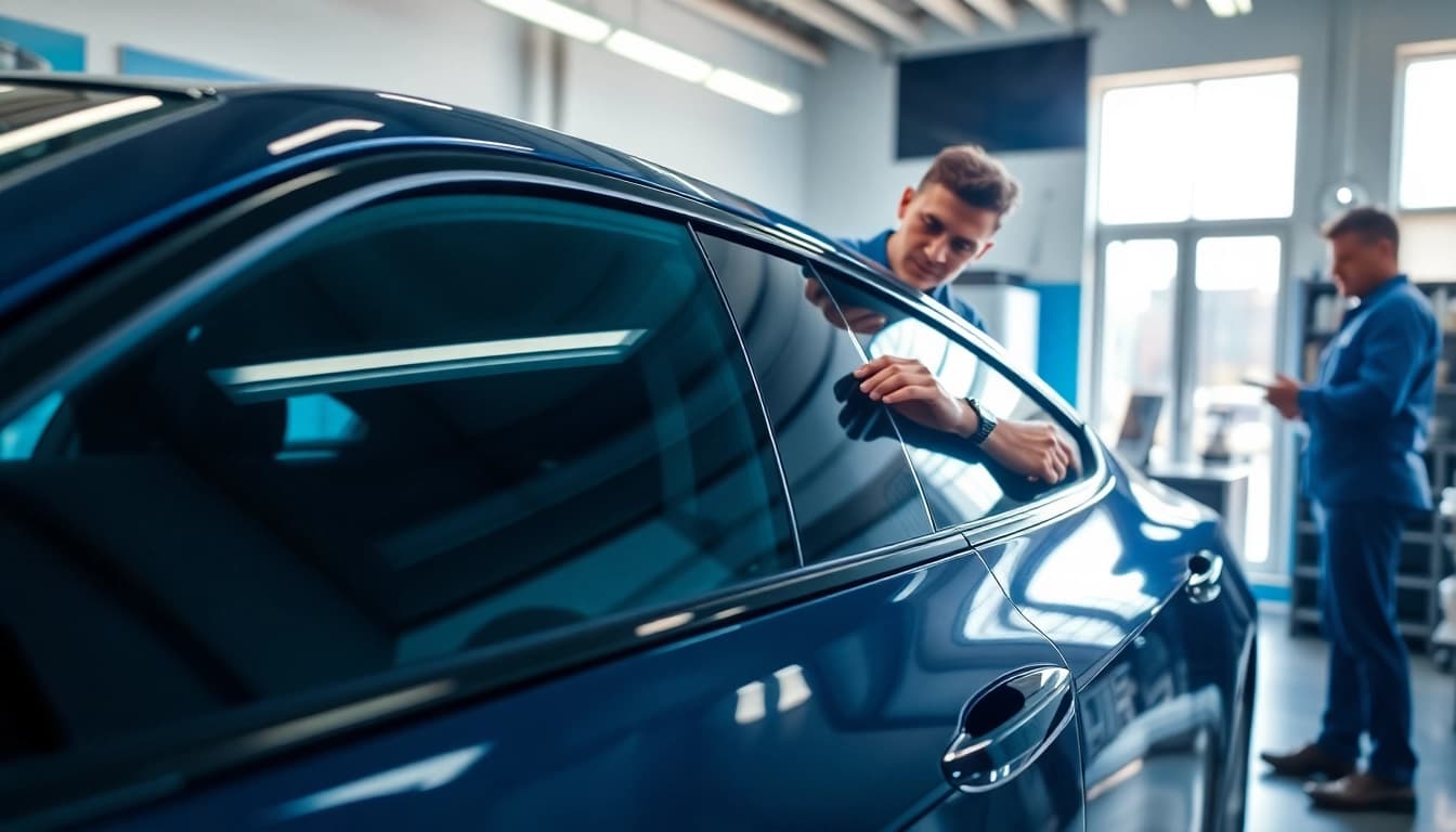 Enhance your vehicle look with a window tint gift card in a professional car detailing setting.