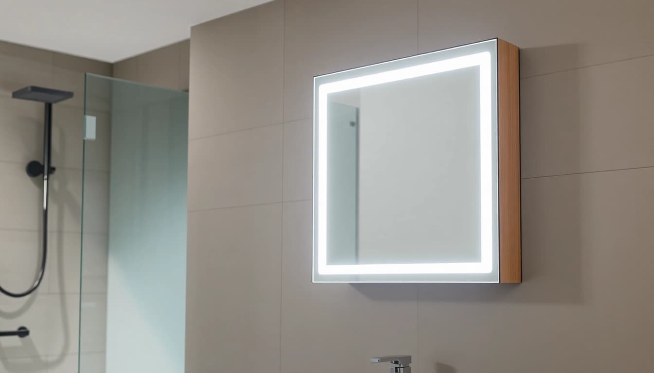 Showcase of a stylish led bathroom mirror Cabinet reflecting elegance and modern design in a serene setting.
