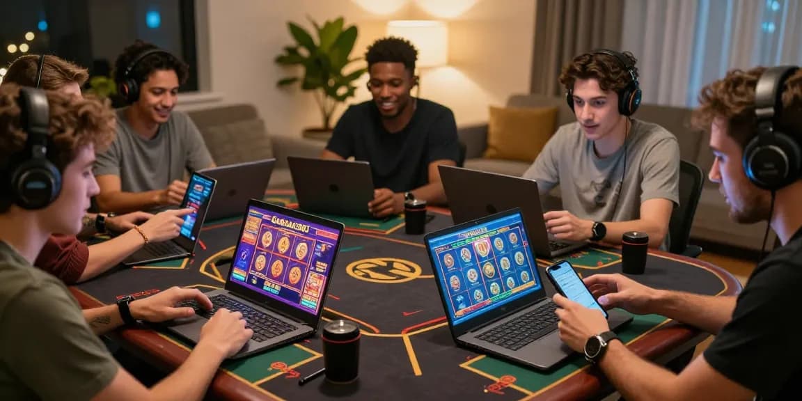 Excited players experiencing Garuda303 online gaming in a vibrant home setting.