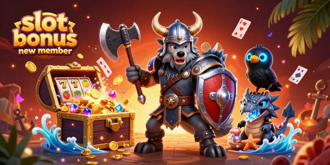 Engage with the slot bonus new member offer to win epic rewards in this vibrant casino illustration.