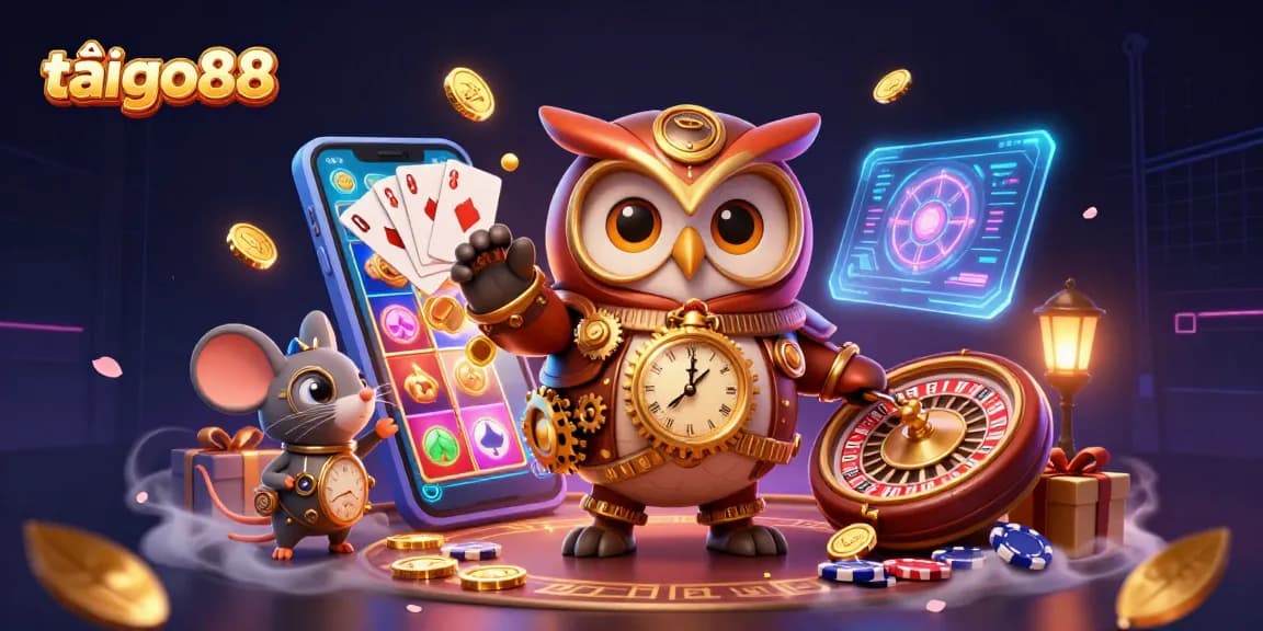 Play exciting casino games with tải go88, featuring colorful slots, cards, and vibrant characters in a dynamic scene.
