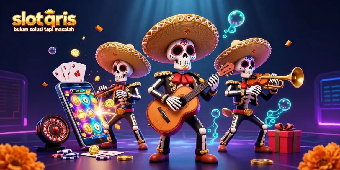 Experience slot qris bukan solusi tapi masalah with vibrant 3D gambling elements and festive mariachi characters.