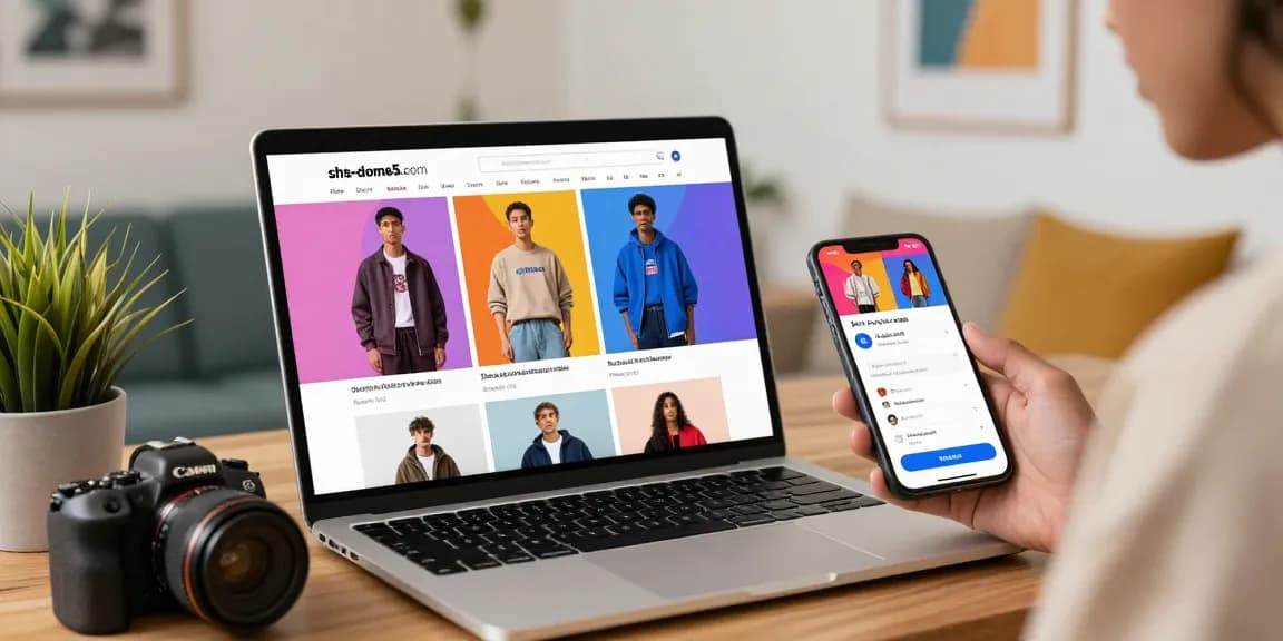 Engaging online shopping experience on shs-dome5.com with trendy fashion items displayed on a laptop.