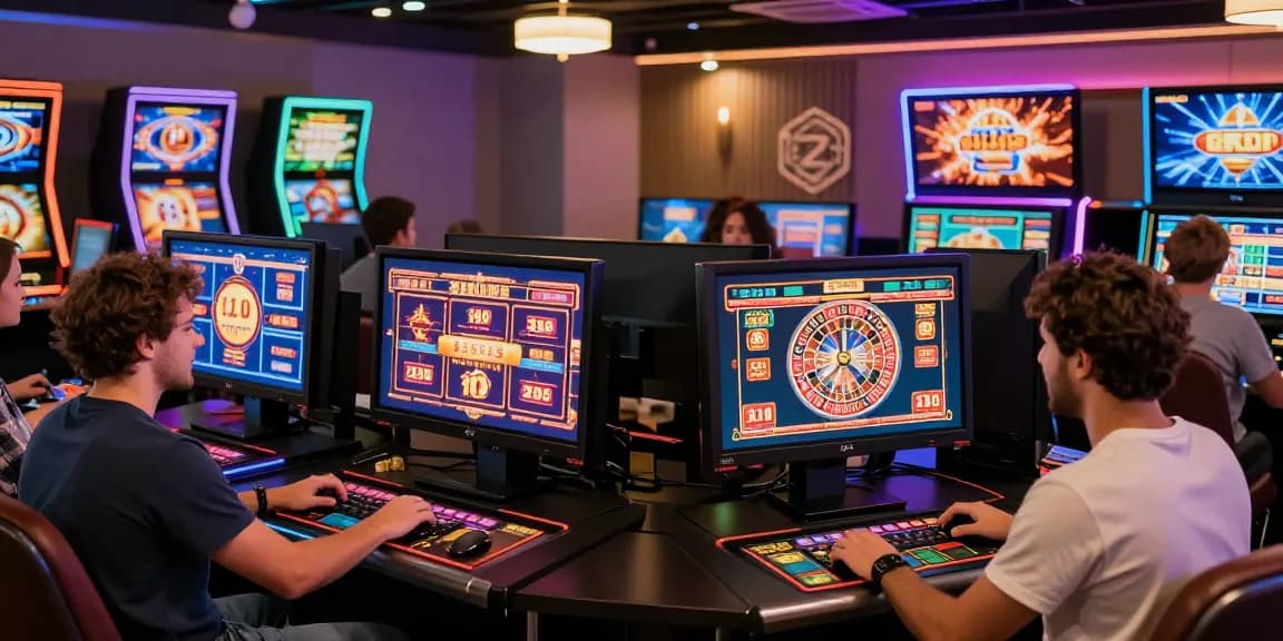 Des joueurs profitant de l'expérience de jeu du casino francais en ligne avec une interface colorée et des écrans interactifs.
