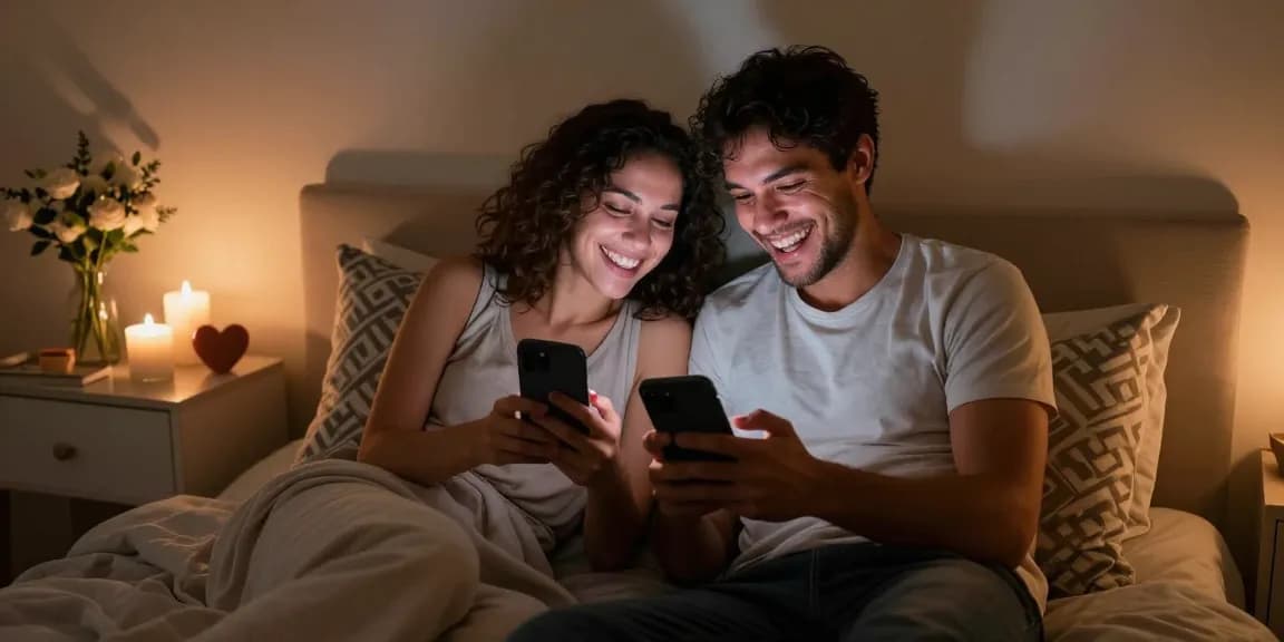 Couple engaging in sexting ai playfully in a cozy atmosphere
