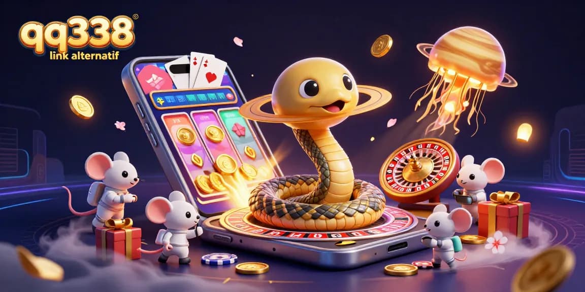 Experience thrilling bets on the qq338 link alternatif with a cosmic-themed gaming illustration featuring vibrant characters.