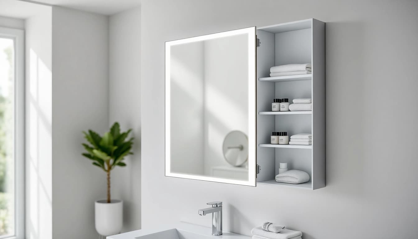 Präsentieren Sie den sonni Spiegelschrank im modernen Badezimmer mit eleganter Beleuchtung.