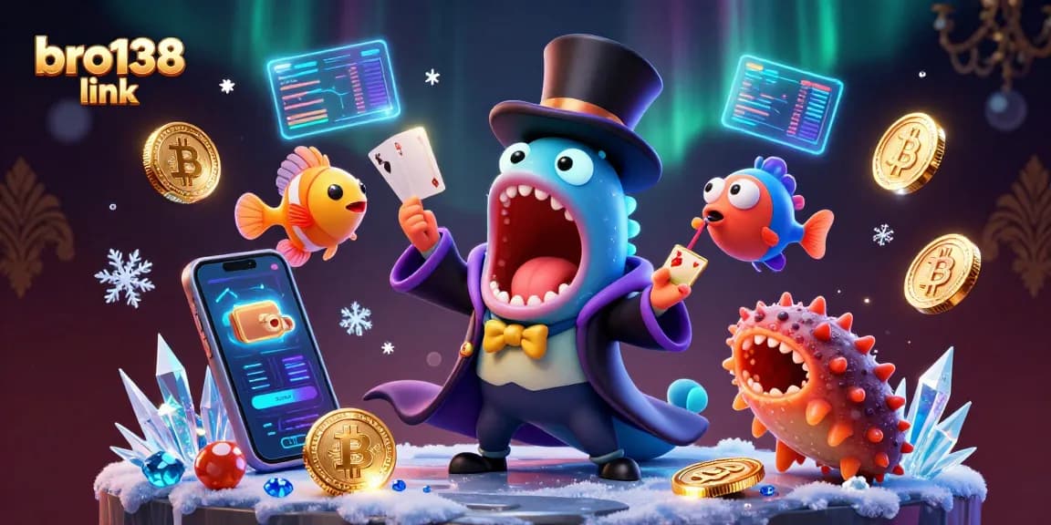 Engage with the bro138 link while enjoying thrilling card tricks in this vibrant casino-themed illustration.