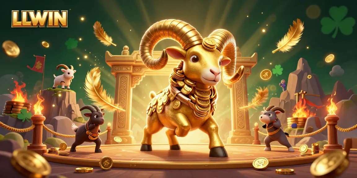 Experience thrilling bets at LLWIN with a golden ram charging through a dynamic casino scene.