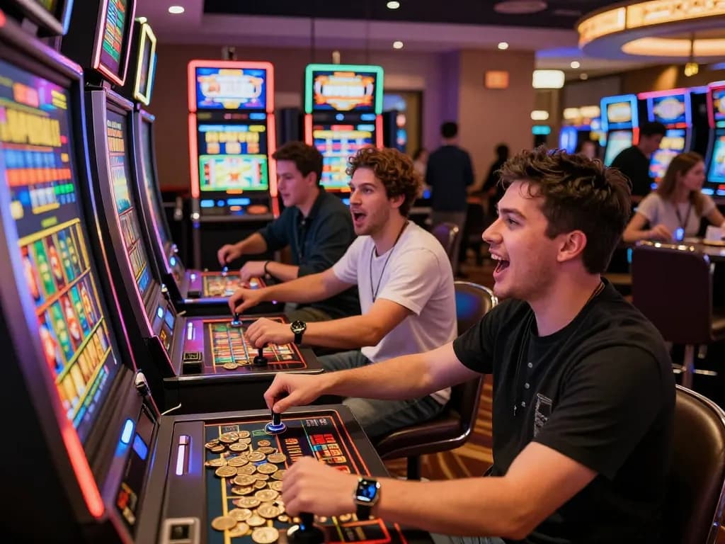 Exciting slot gacor hari ini experience with players celebrating wins in a lively casino environment.