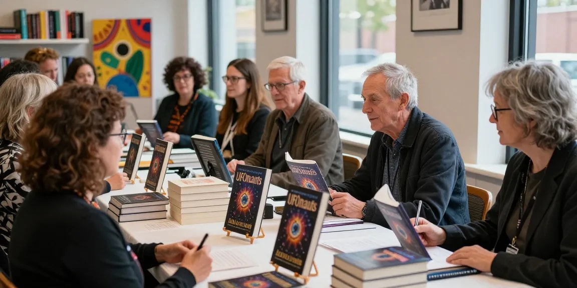 Scene at T Allen Greenfield's book signing event showcasing diverse readers engaging with his award-winning work at https://tallengreenfield.com.