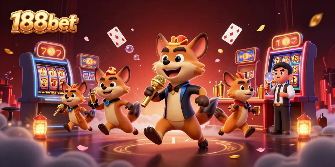 Engage with the energetic comedy casino scene at 188bet featuring hyenas and vibrant gambling elements.