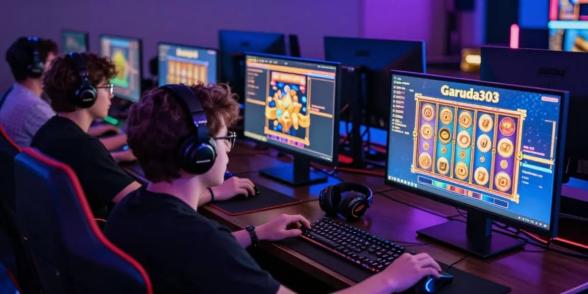 Exciting Garuda303 online gaming experience with players immersed in vibrant slot games.