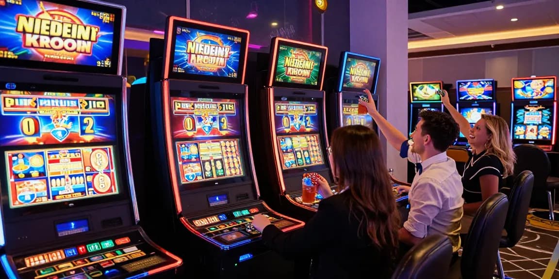 Engaging casino scene where players enjoy thrilling slot games, showcasing excitement and vibrant atmosphere
