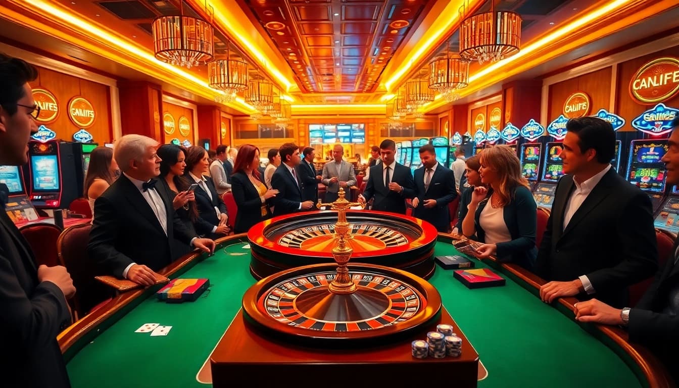 Players enjoy a thrilling roulette game at a luxurious casino, inspired by https://shbet.law/ for online gambling.