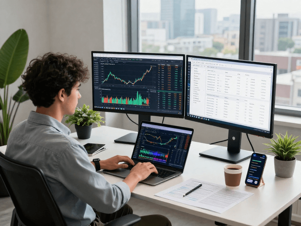 Real-time analysis of HK stock backtesting API in a modern fintech workspace environment, illustrating developer engagement with stock market data and analytics.