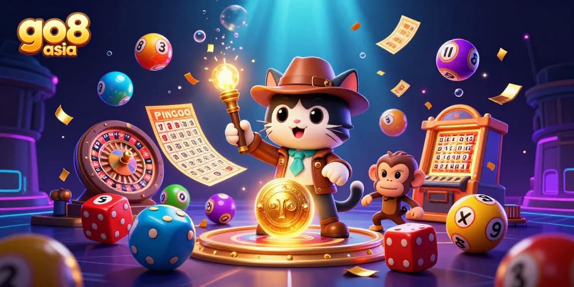 Win big at go8 asia with this 3D illustration showcasing vibrant casino elements.
