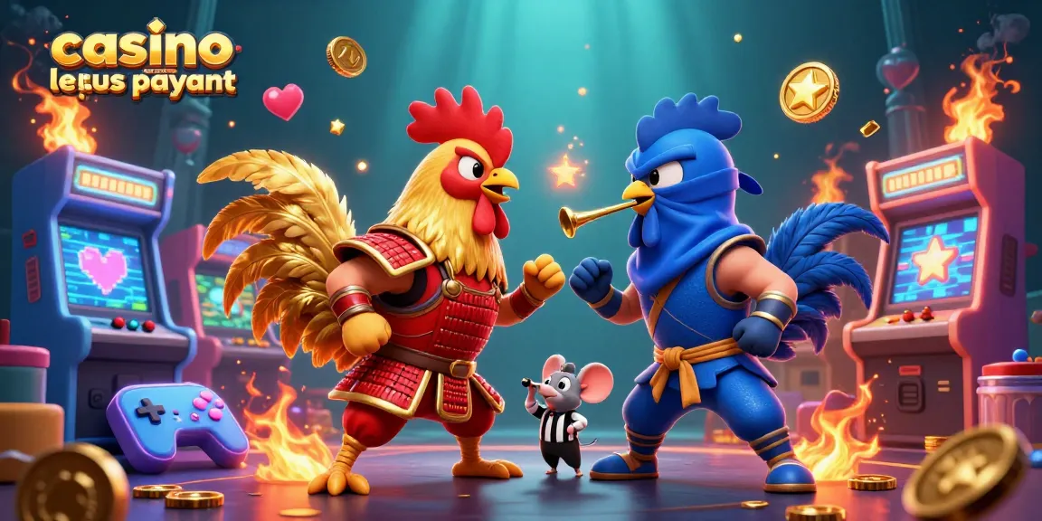 Jouez au casino en ligne le plus payant avec cette illustration colorée de coqs combattants.