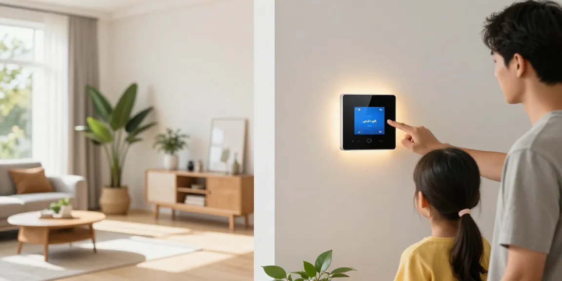 Interaction with کلید لمسی in a modern living room for smart home lighting
