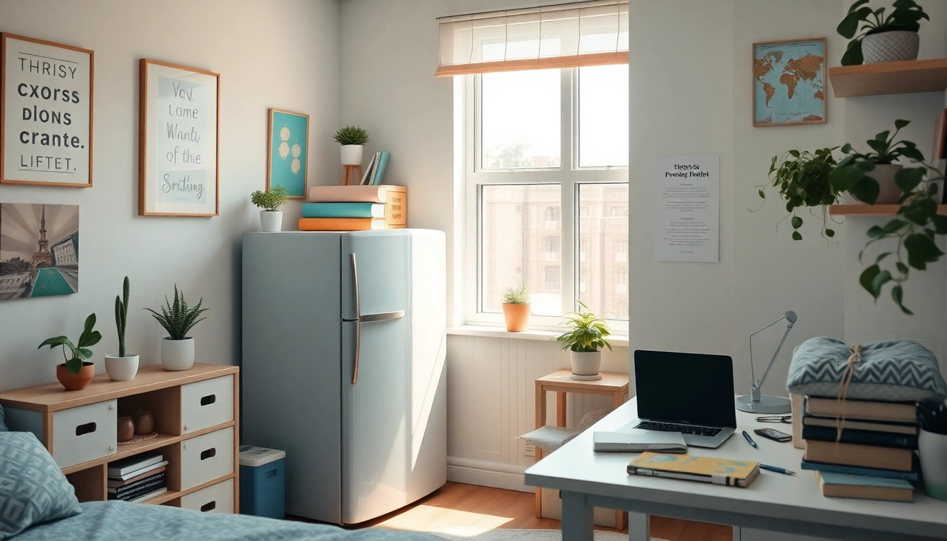 Your perfect dorm room fridge fits seamlessly into a cozy student living space with motivational decor.