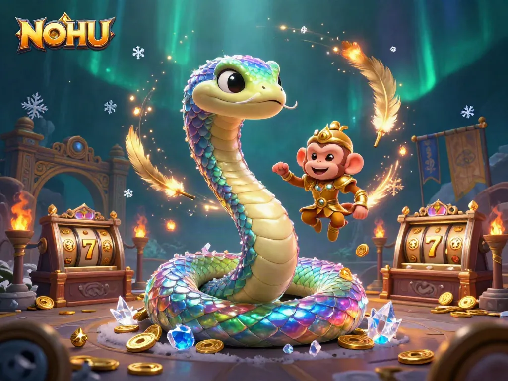 Engage with NOHU's thrilling slots featuring vibrant characters and dynamic elements, showcasing jackpot excitement.