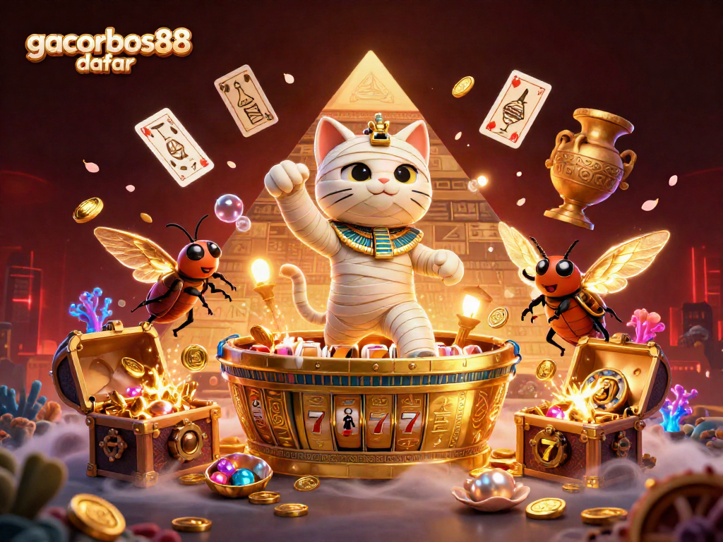 Engage with gacorbos88 daftar and win big in a vibrant casino scene featuring Egyptian motifs.
