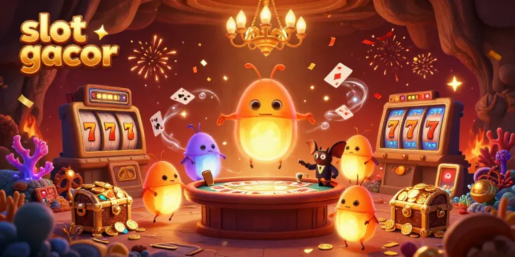 Experience the thrill of slot gacor in a vibrant underwater casino with glowworms and festive atmosphere.