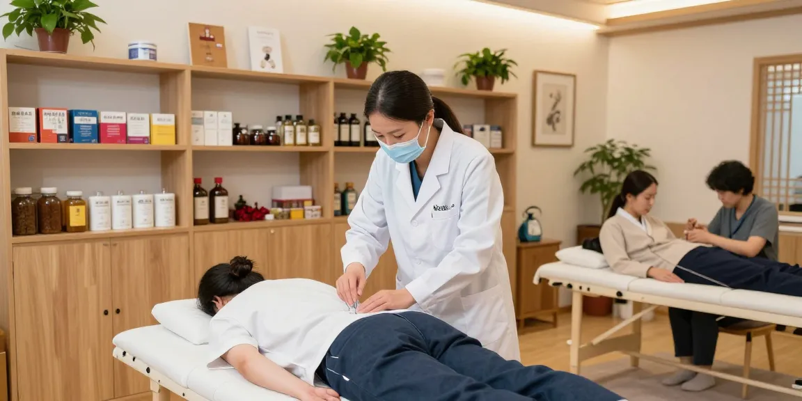 Engaging scene at 영통한의원 showcasing acupuncture treatment in a modern wellness clinic.