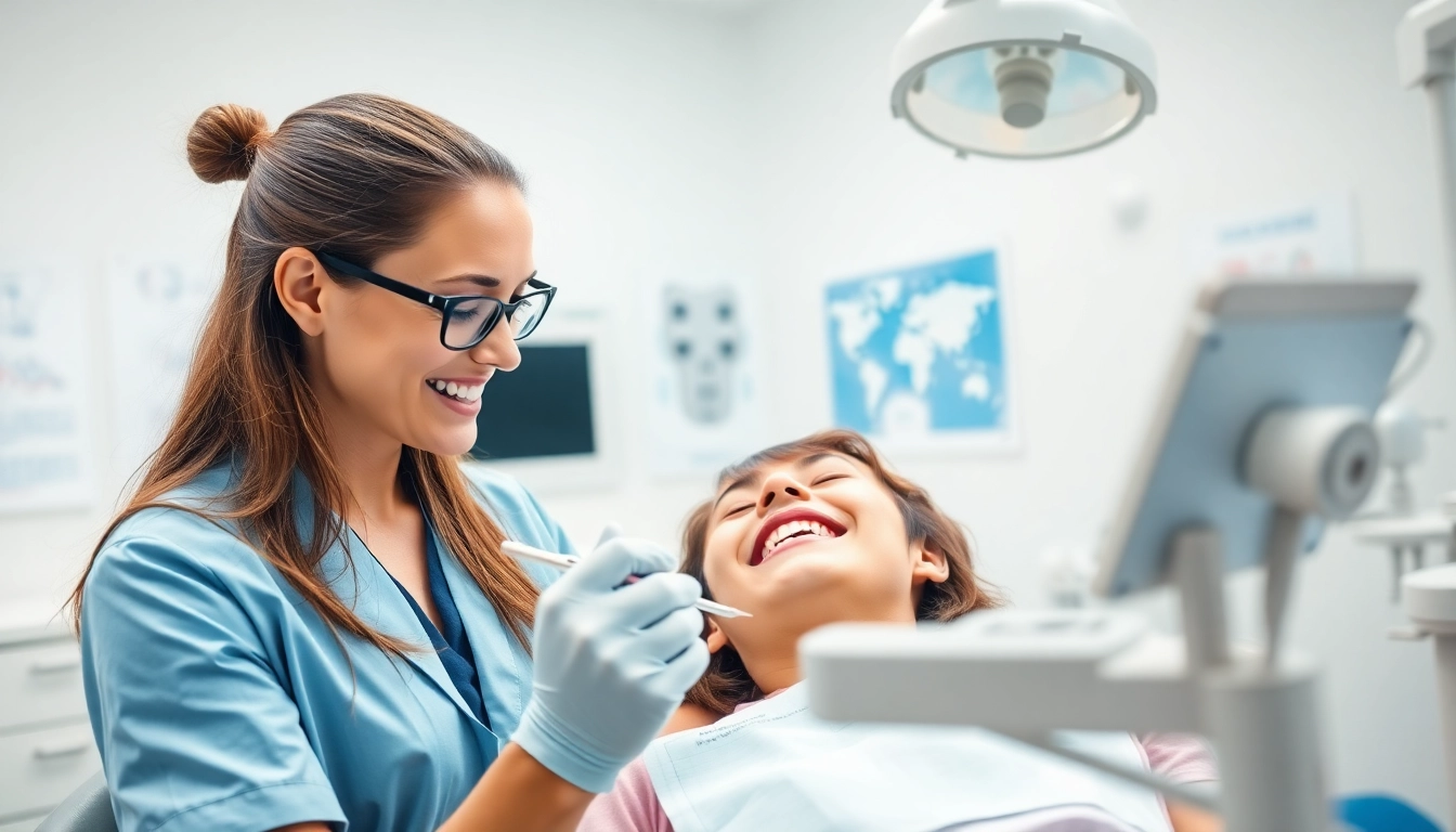 Engaged orthodontics edmonton professional assisting a patient in a modern clinic.