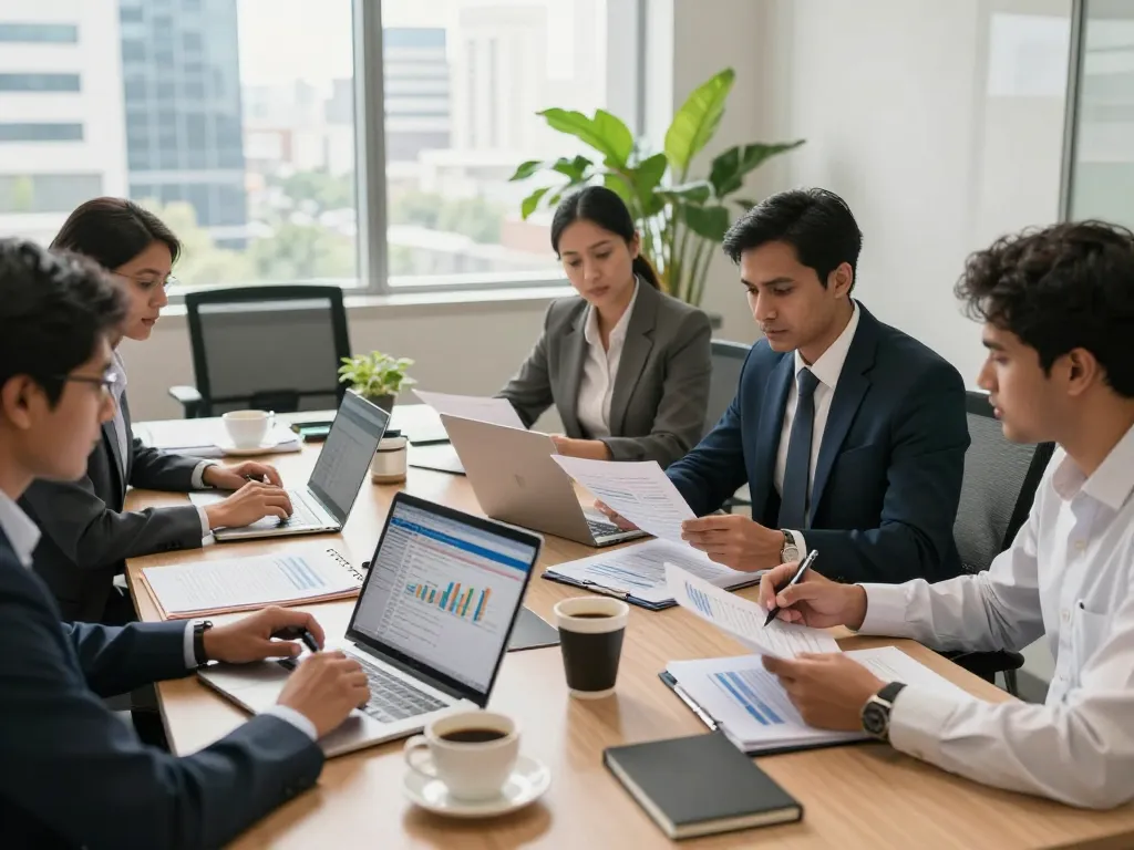 Check out this site for professional chartered accountants collaborating in Mumbai's bright office setting.