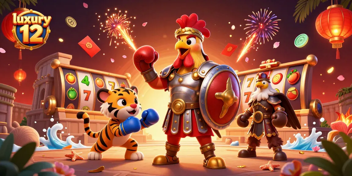 Experience luxury 12 gaming with vibrant casino elements in a dynamic 3D illustration.