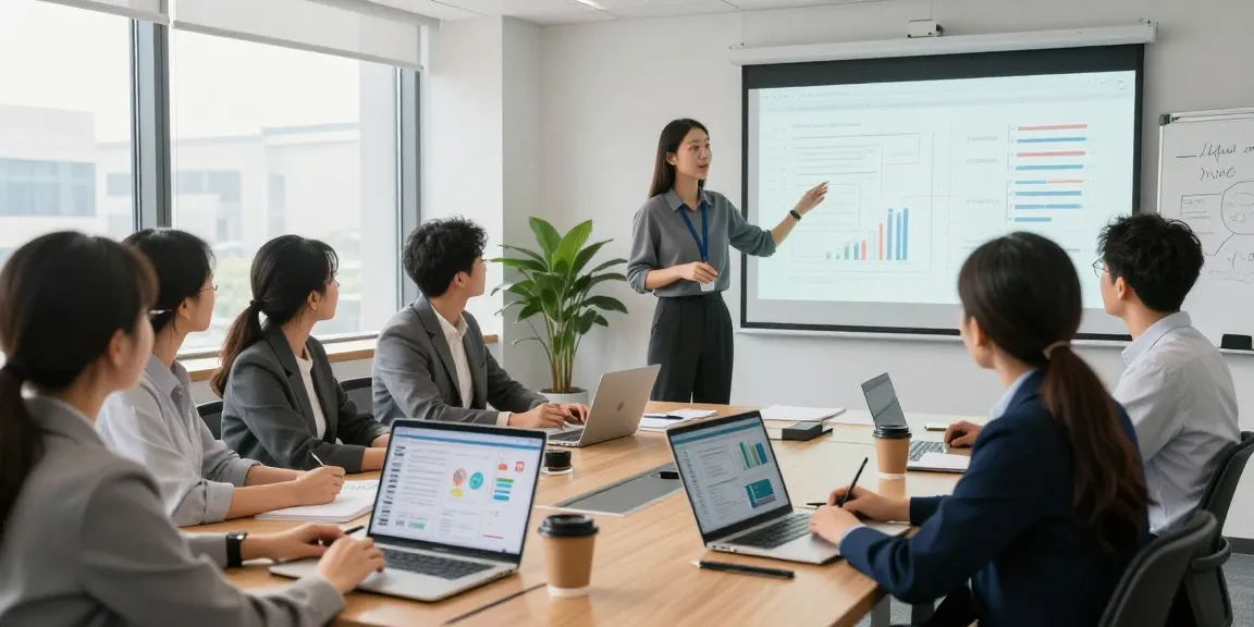 Dynamic business training session emphasizing data-driven marketing training with collaborative professionals engaged in analytics.