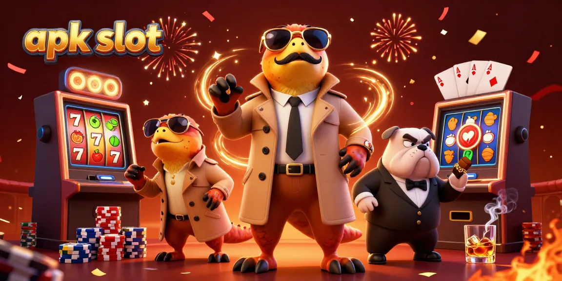 Engage with apk slot excitement, featuring raptors in trench coat and a suspicious bulldog bouncer at the casino.