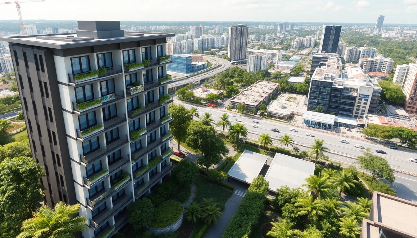 Visualize the Tampines EC with modern design and lush greenery in the background.