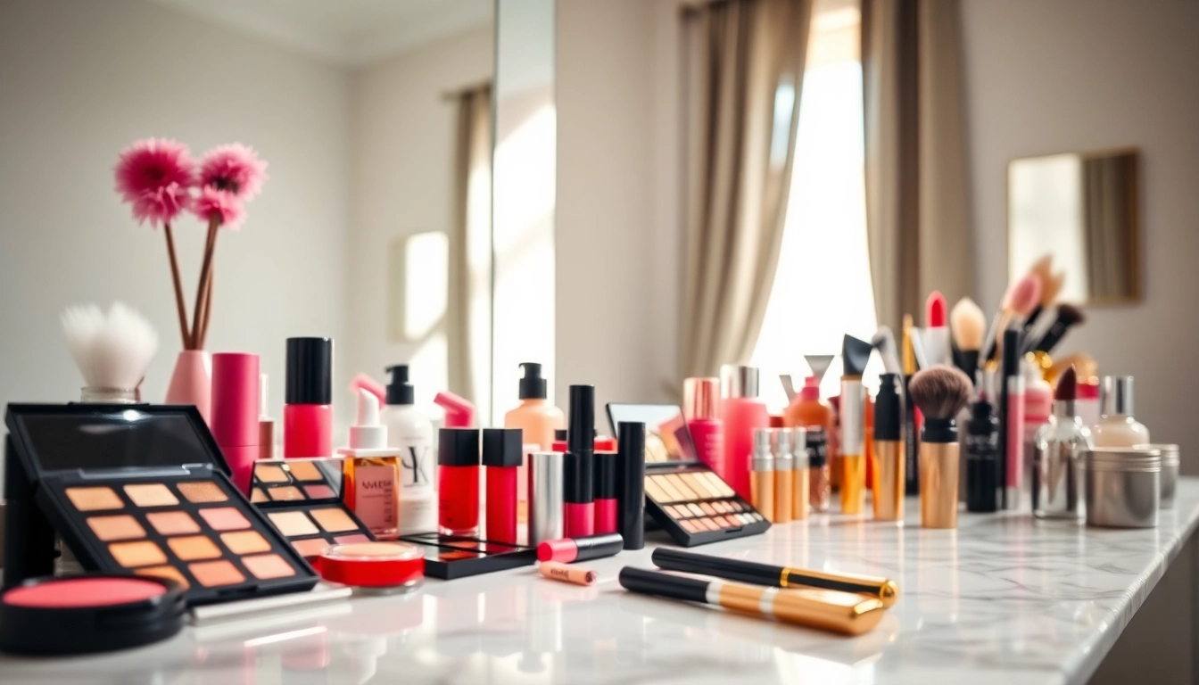 Wholesale makeup suppliers showcasing vibrant beauty products on a stylish vanity.