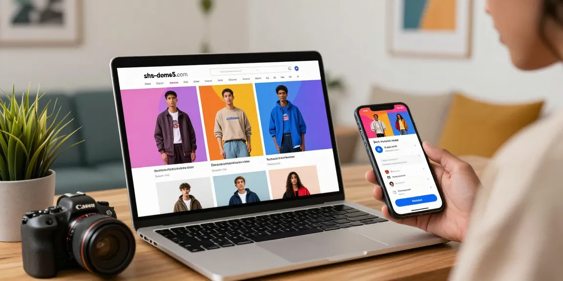 Engaging online shopping experience on shs-dome5.com with trendy fashion items displayed on a laptop.