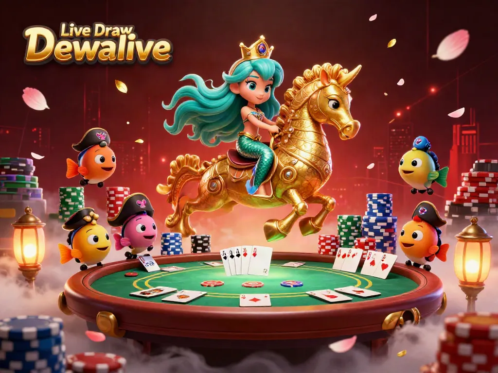 Engage with Live Draw Dewalive through vibrant gaming visuals, featuring gaming elements and a dynamic mermaid scene.