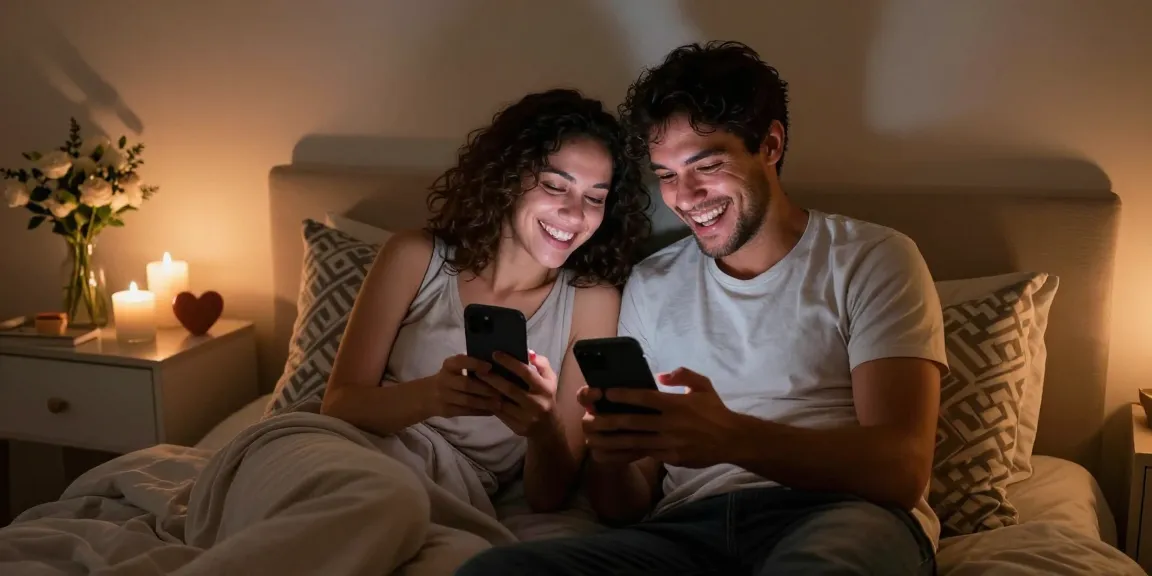 Couple engaging in sexting ai playfully in a cozy atmosphere