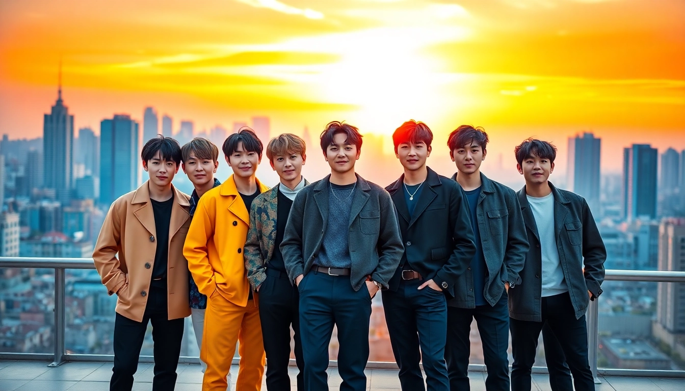 BTS members posing together in vibrant outfits showcasing their personalities.