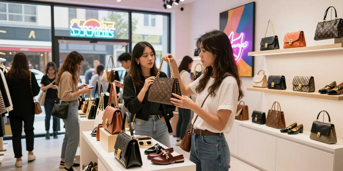 Shopping for high-quality 레플리카 쇼핑몰 fashion products in a trendy urban boutique.