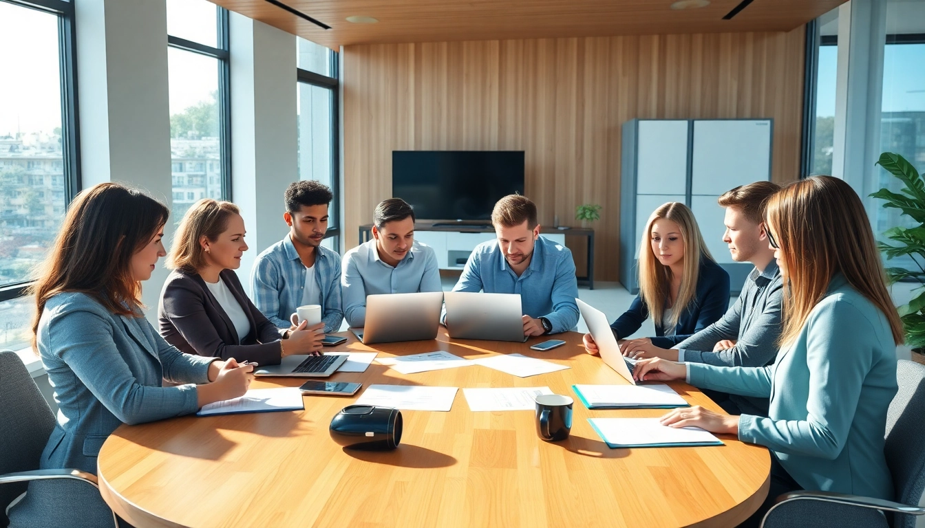 Engaged team members collaborating on Proposal Writing and Management in a modern office.