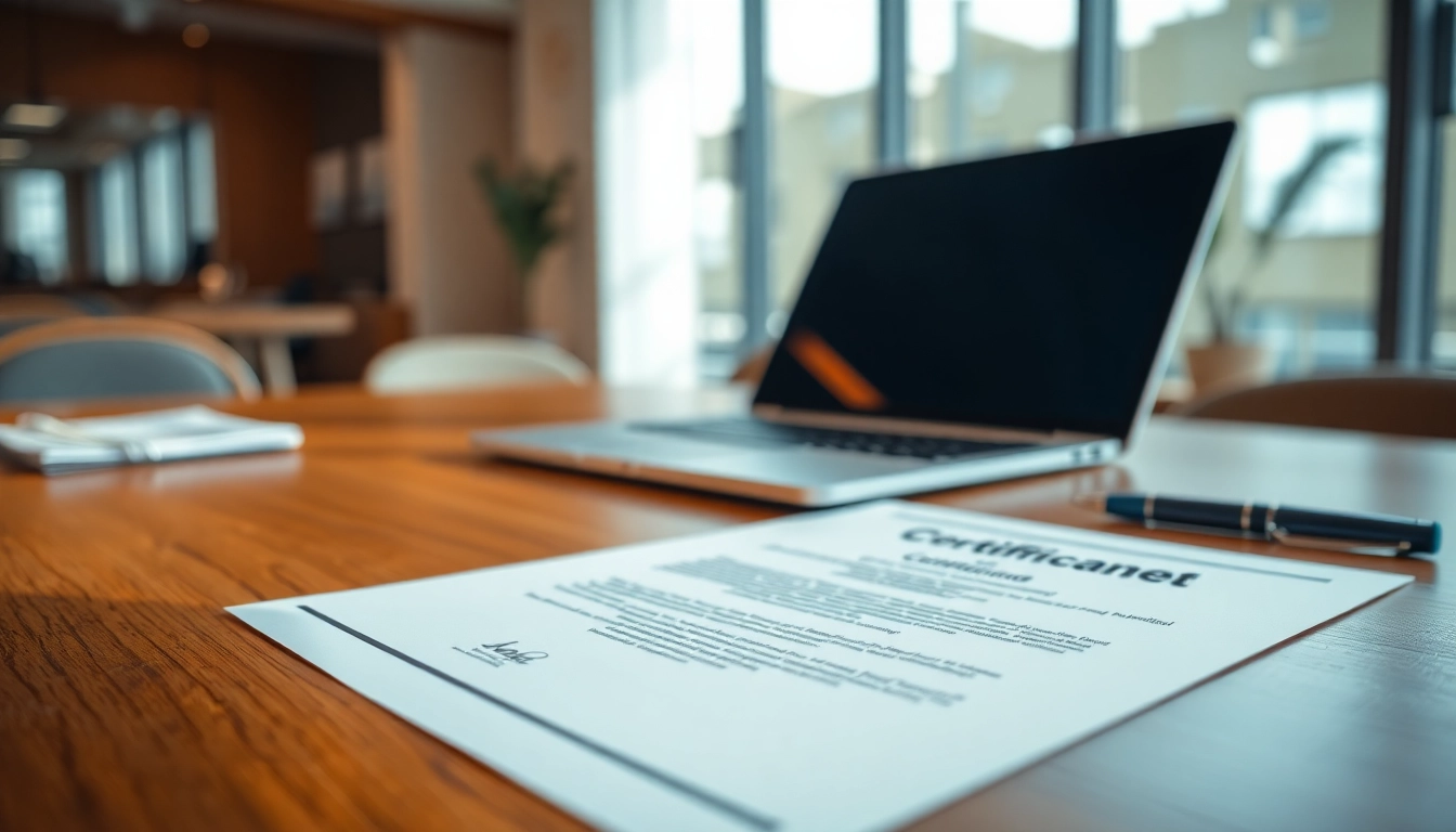 Highlighting registration and certification in Federal databases alongside a certification document in a professional office.