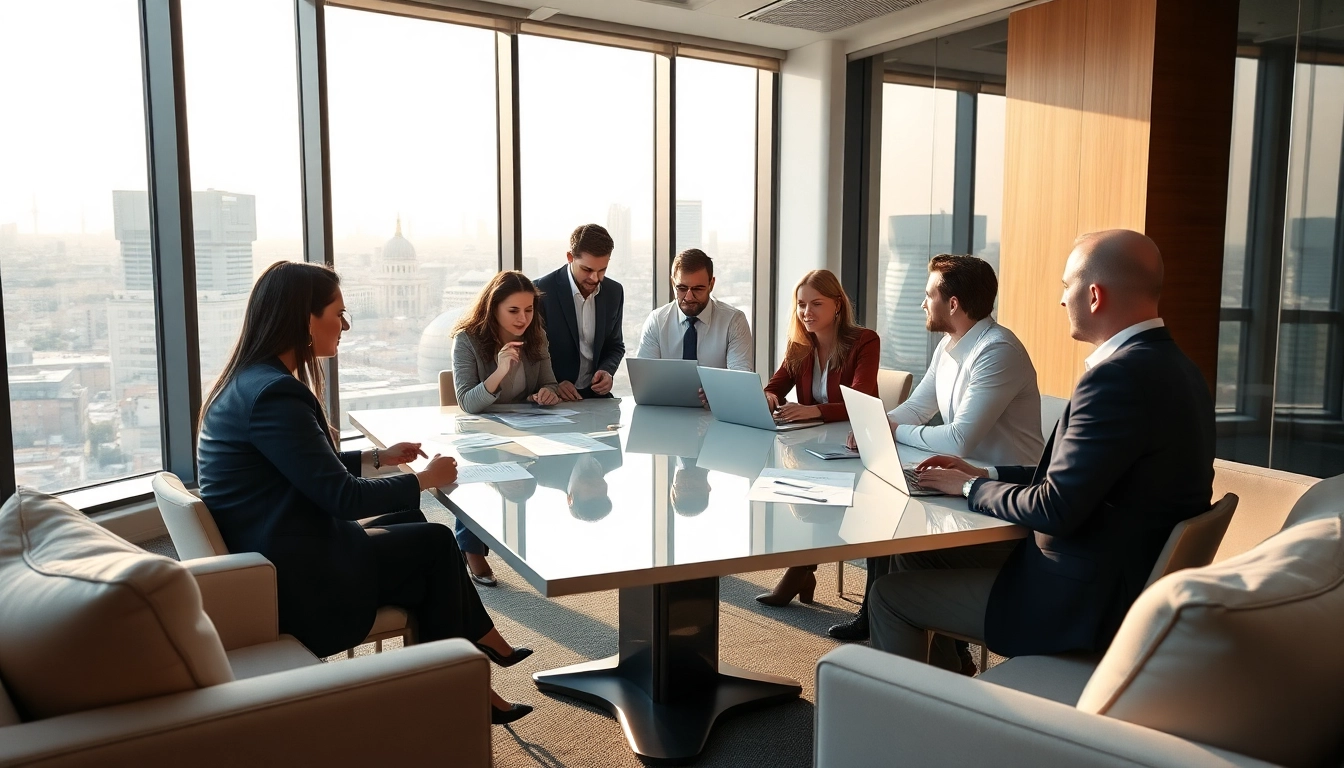 Group meeting on debt collection uk strategies in a bright office setting.