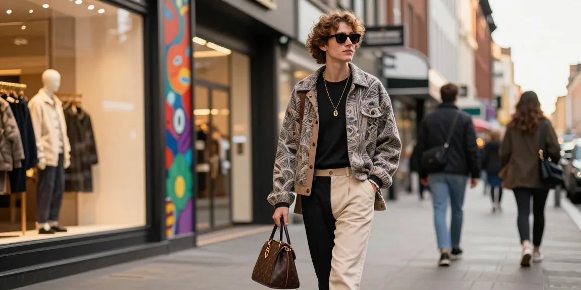 Street fashion scene showcasing stylish outfit from a 레플리카 사이트, emphasizing trendy urban lifestyle.