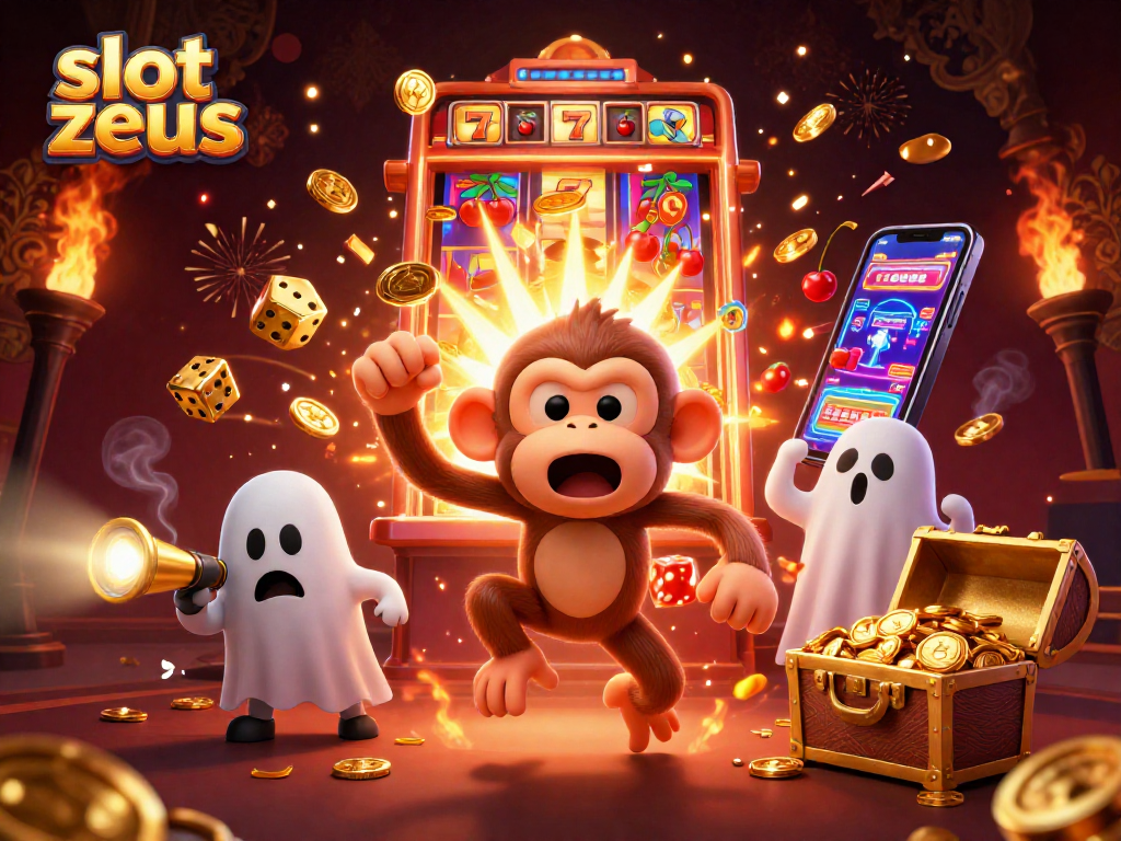 Experience thrilling wins with slot zeus as a playful monkey juggles golden coins in a lively casino scene.