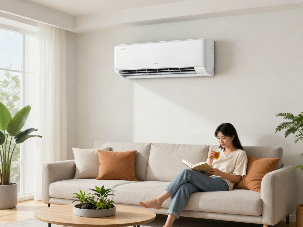 Enjoying the comfort of a 24k btu mini split air conditioning unit in a modern living room.