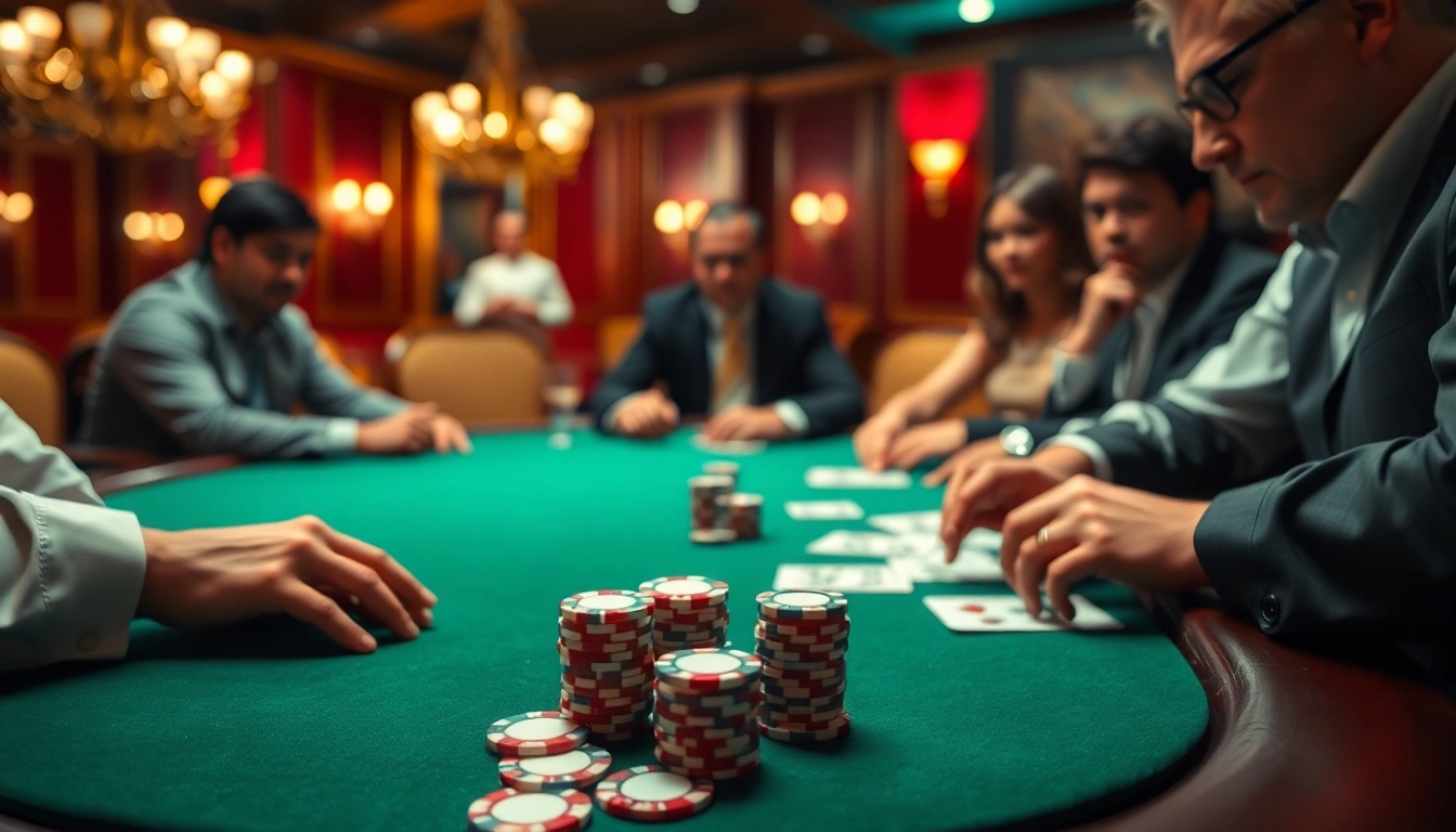 Engaging poker scene showcasing excitement at Canada casinos online with players deep in thought.