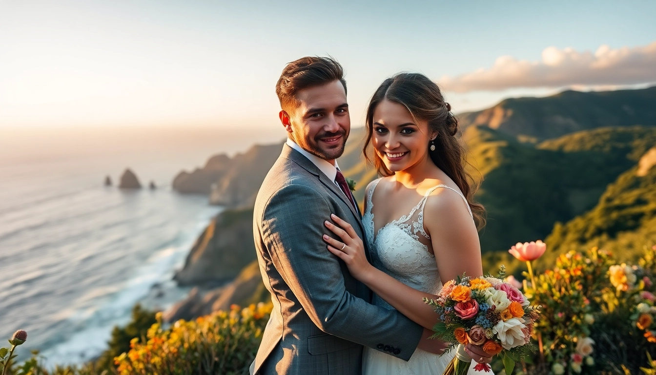 Capturing a blissful moment in Big Sur wedding photography with stunning coastal views.