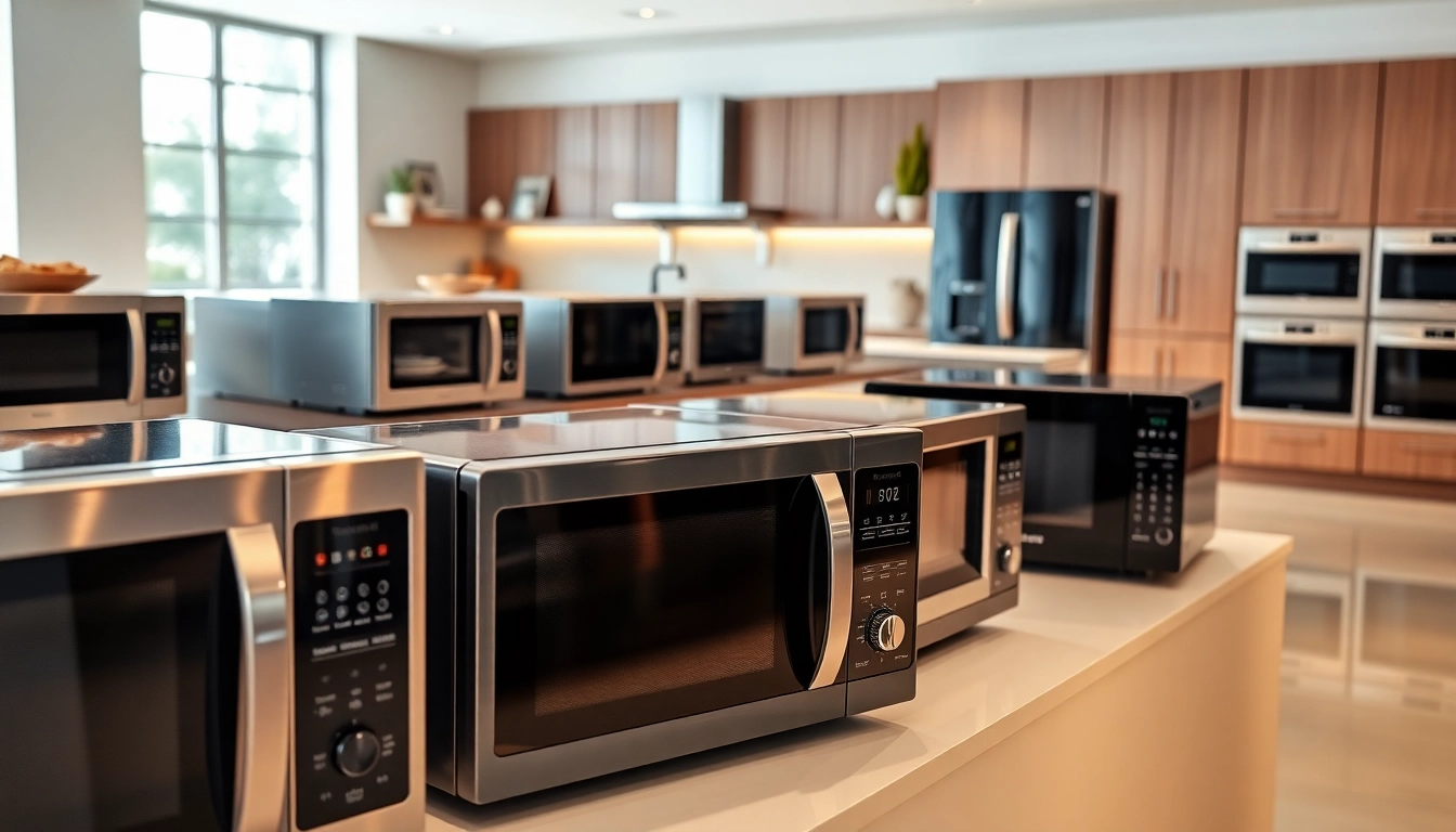 Showcase of microwave oven sales with stylish designs and modern kitchen decor.